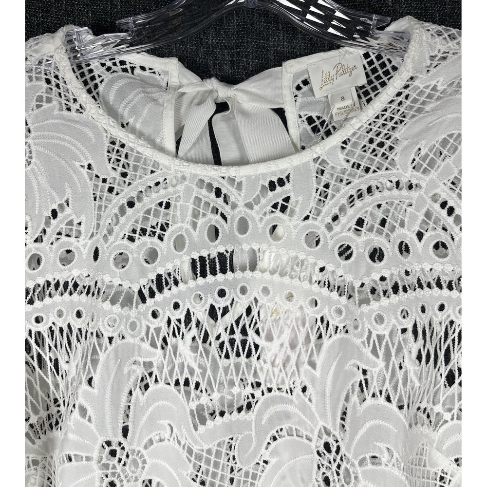 $228 NWT Lilly Pulitzer Sz 8 Oaklynn Tunic Lace White Palms Paradise Ribbon New - Picture 2 of 15